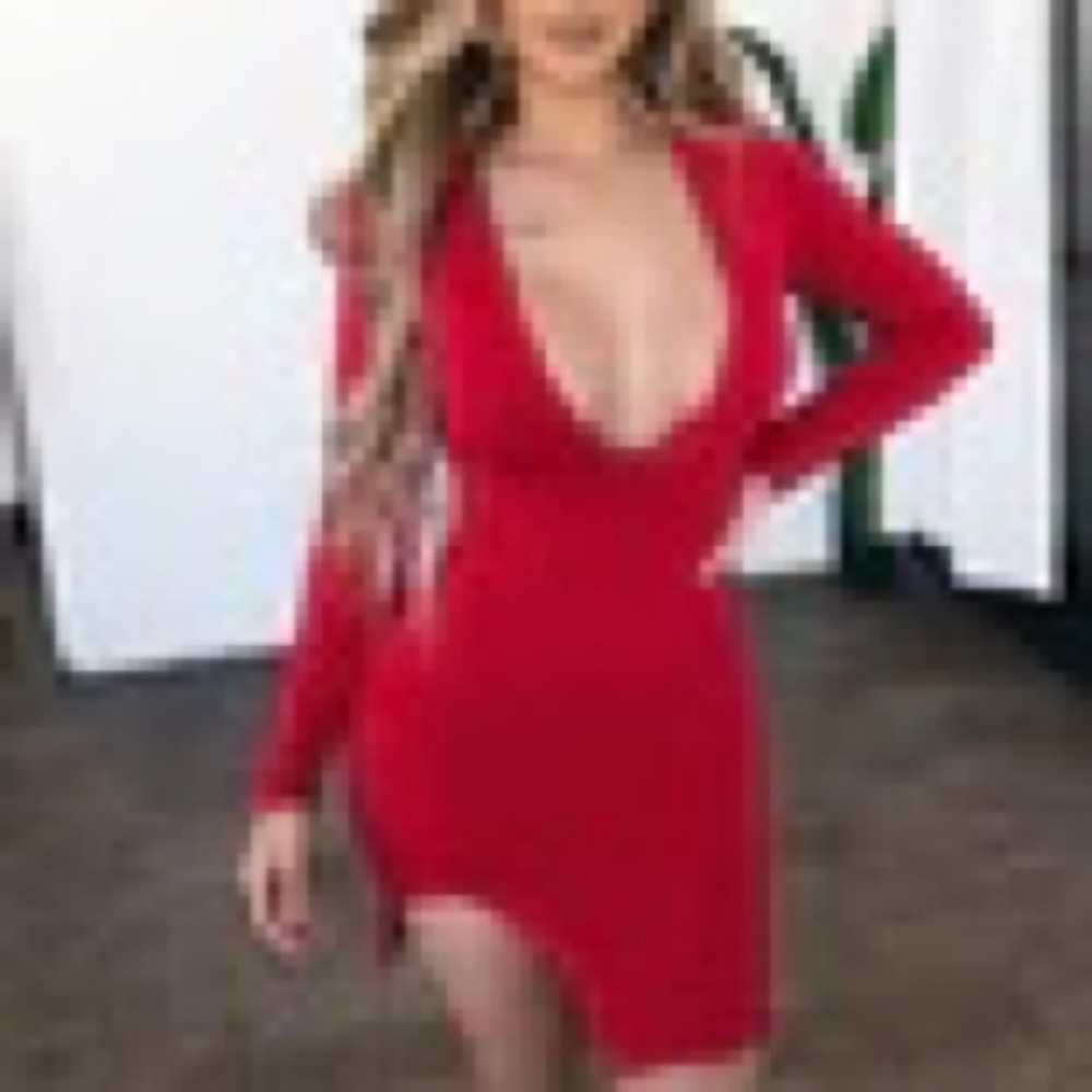 OOTDFash Ruth Deep V-Neck Dress (Red)